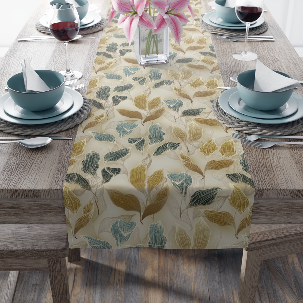 Classic Blue & Gold Floral Table Top Runners for Square Table