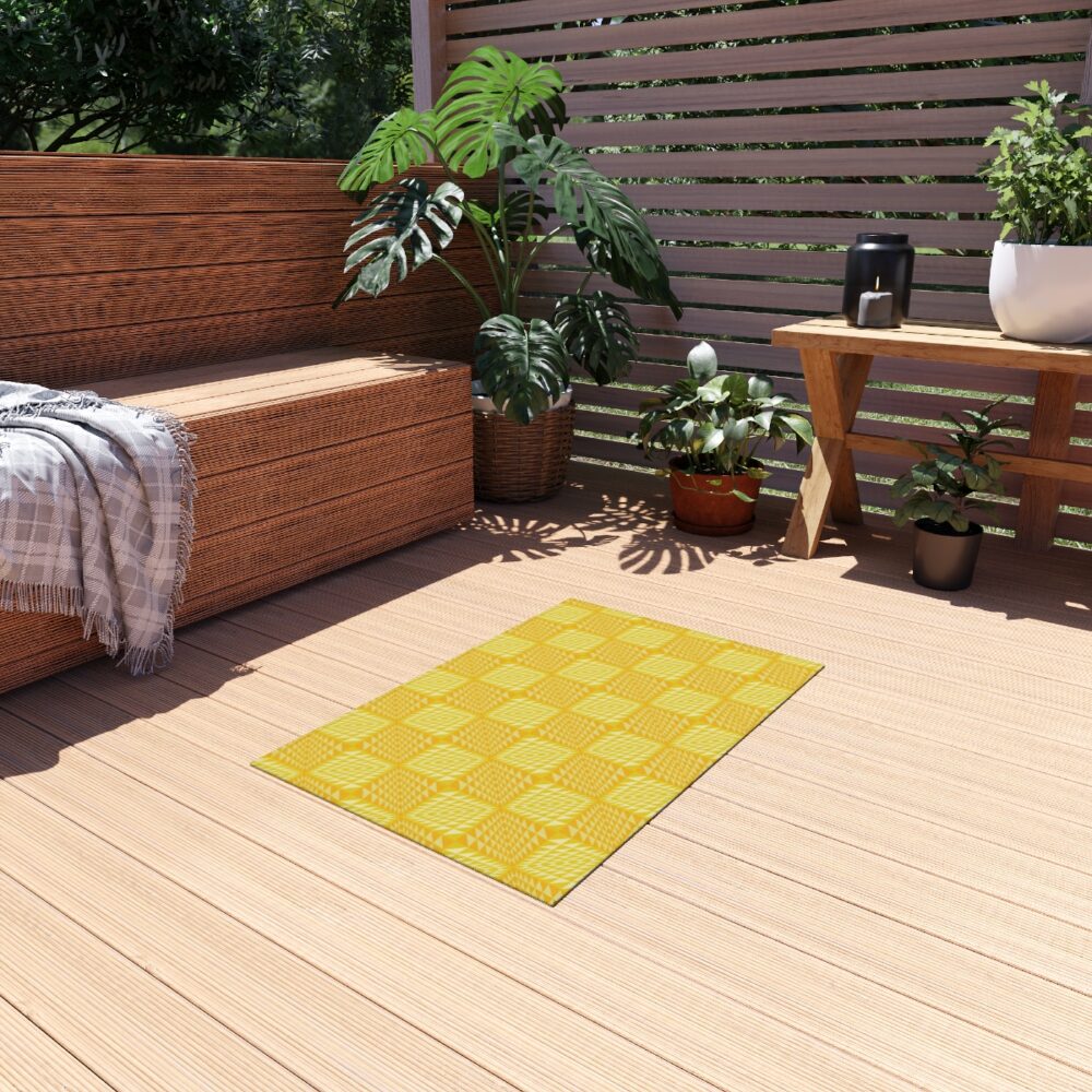 Yellow Checkered Outdoor Rugs 2 x 3