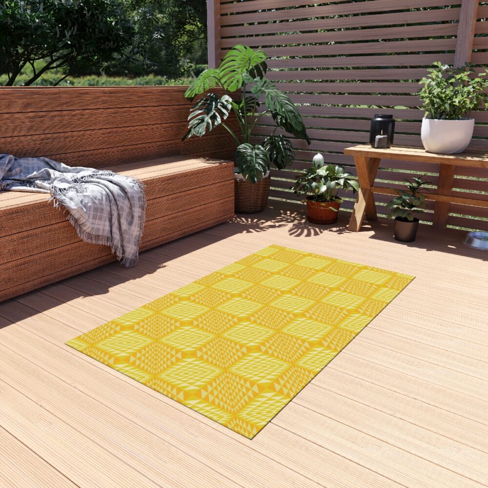 Yellow Chessboard Outdoor Rugs 3 x 5