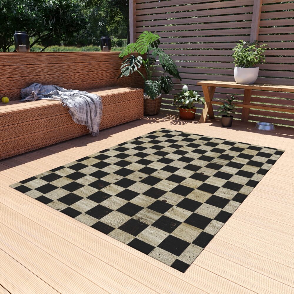 Black Checkered Outdoor Rugs 5 x 7