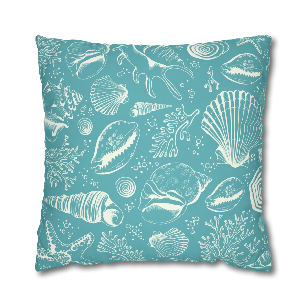 Blue Coastal Euro Pillow Shams With Coral And Starfish, Pillowcase