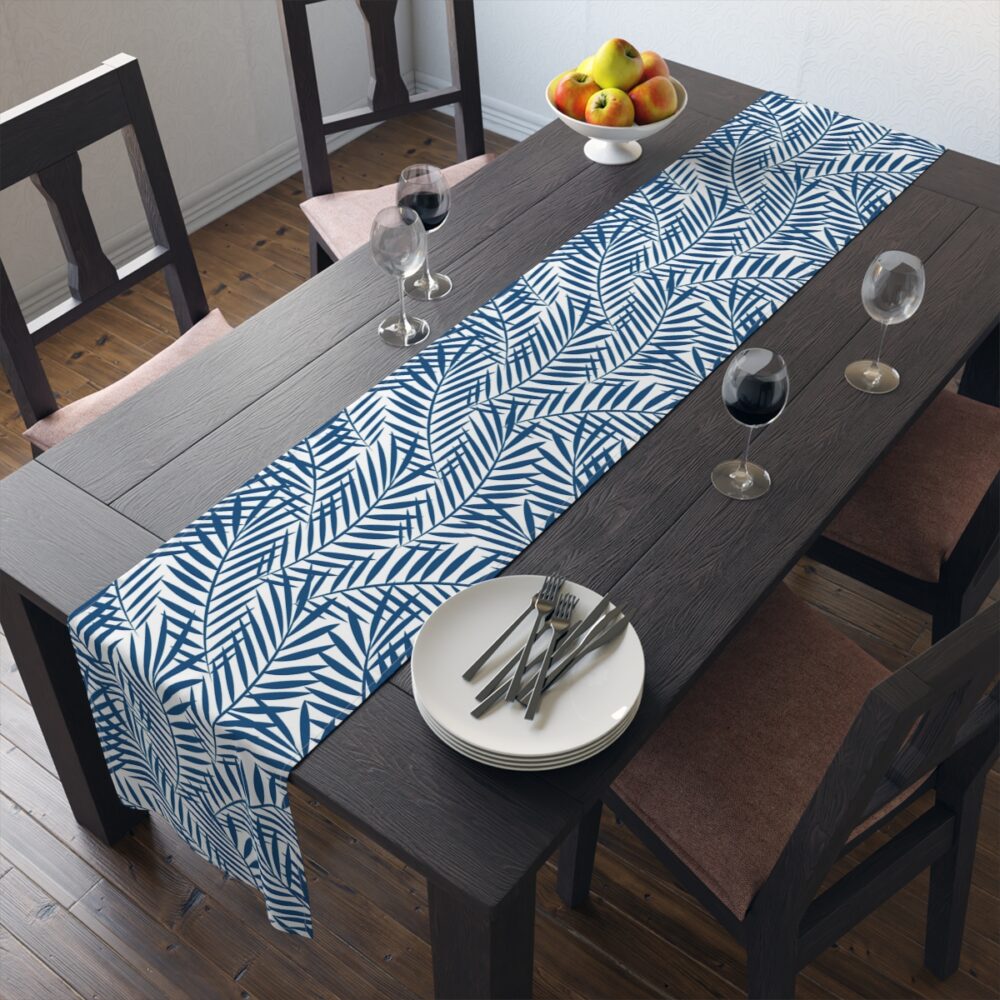 Blue Palm Leaves Table Runners